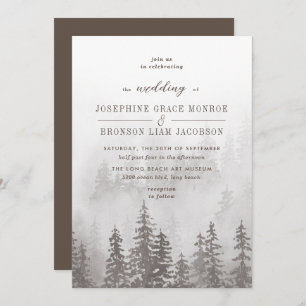 Invitación Evergreens en el bosque de niebla en el Boda gris