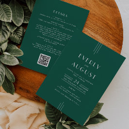 Invitación EVERLY Art Deco Emerald Green QR Code Wedding