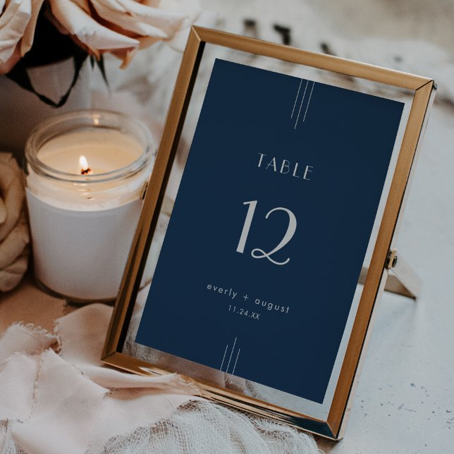 Invitación EVERLY Art Deco Navy Blue Wedding Table Numbers (EVERLY Art Deco Navy Blue Wedding Table Numbers)