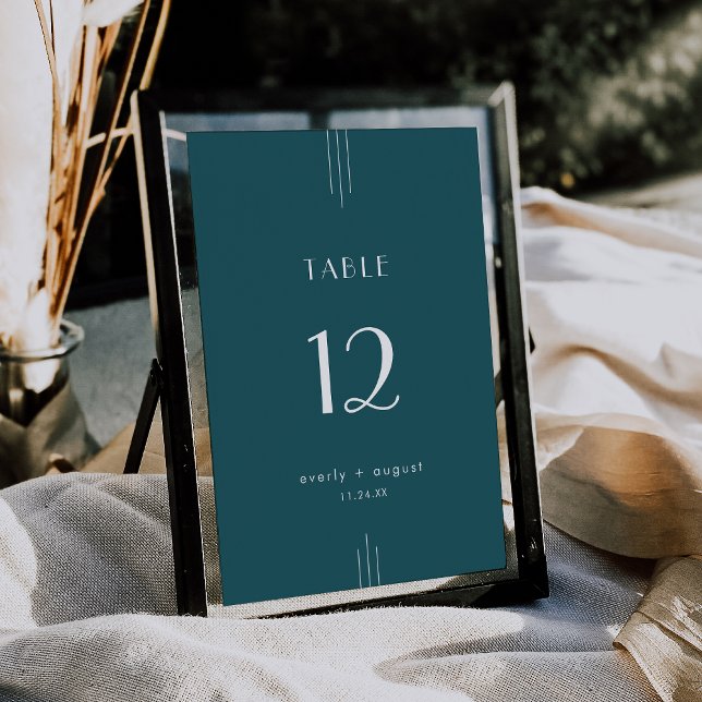 Invitación EVERLY Art Deco Peacock Teal Wedding Table Numbers (EVERLY Art Deco Peacock Teal Wedding Table Numbers)