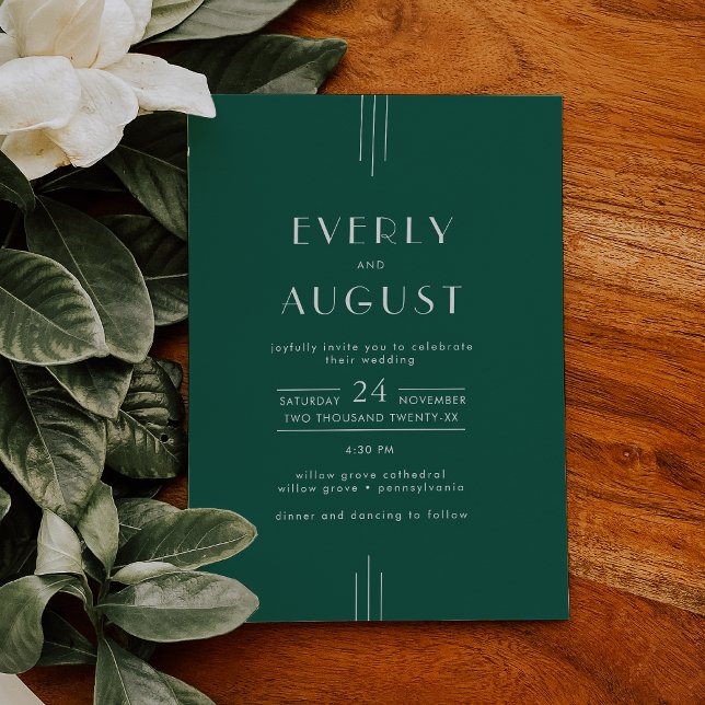 Invitación EVERLY Jewel Tone Art Deco Emerald Green Wedding (EVERLY Jewel Tone Art Deco Emerald Green Wedding Invitation)
