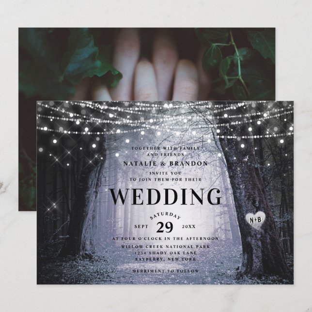 Invitación Evermore | Bosque lechero encantado | Boda morado (Anverso / Reverso)