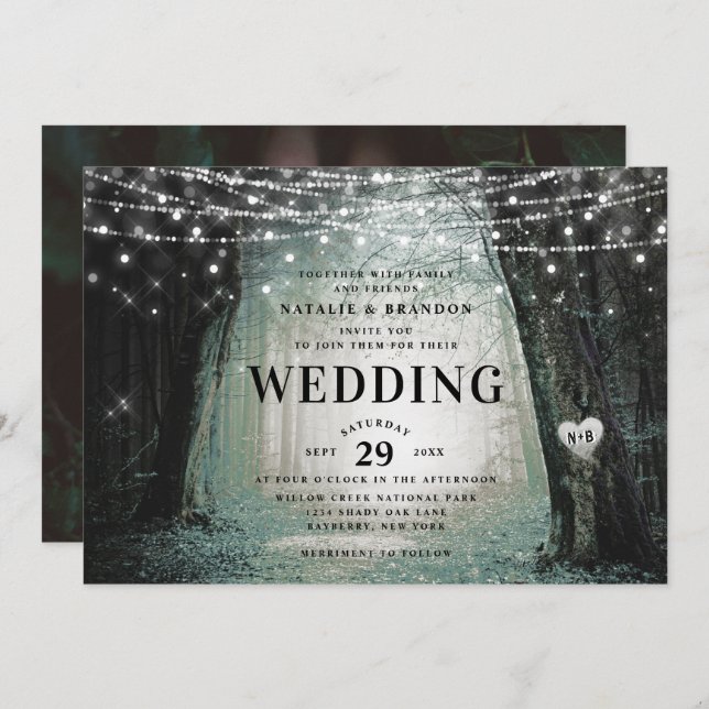 Invitación Evermore | Bosque lechero encantado | Boda Moss (Anverso / Reverso)