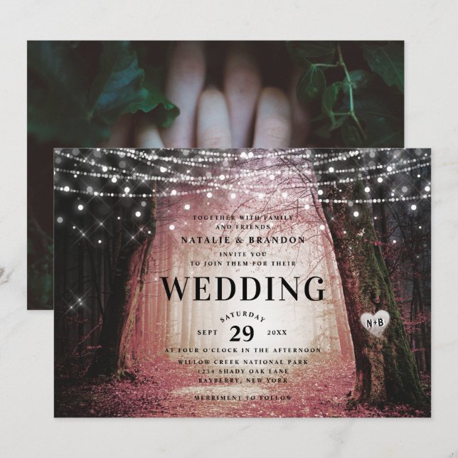 Invitación Evermore | Bosque lechero encantado | Boda rosa (Anverso / Reverso)