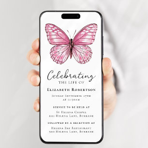 Invitación Evidencia digital del funeral de mariposa rosa