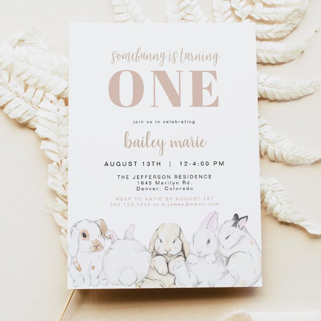 Invitación EVIE Cute Pastel Baby Bunny Primer cumpleaños (Subido por el creador)