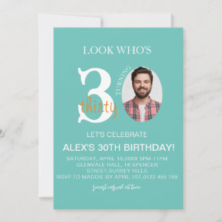 Invitación Evite minimalista Cumpleaños 30, Hombres Digital 3