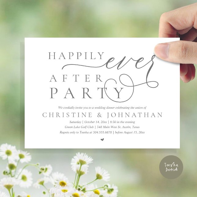 Invitación Evolución Boda Moderna, Afortunadamente Después De (Modern Cute Wedding Elopement, Happily Ever After Party Invitation Card, PDF, in Dark Grey)