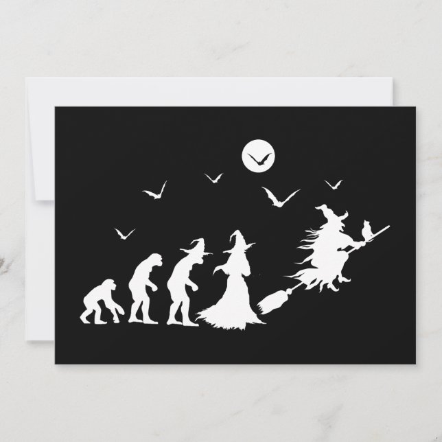 Invitación Evolución de bruja en escoba (Anverso)