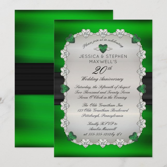 Invitación Evolución de diamantes Aniversario Verde del 20° B (Anverso / Reverso)