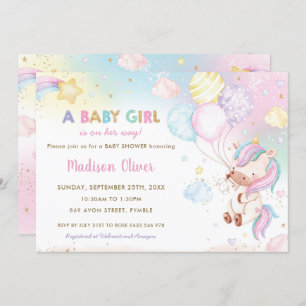 Invitación Exagerados globos de unicornio arcoiris Baby Showe