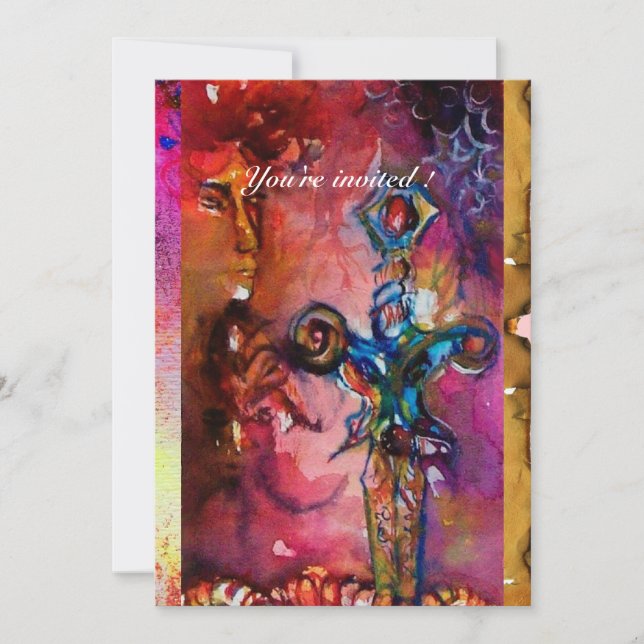 Invitación EXCALIBUR 1, rojo brillante, pergamino púrpura ros (Anverso)