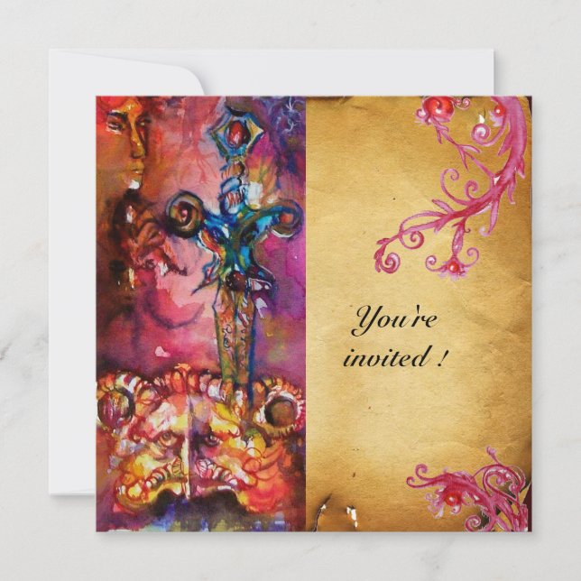 Invitación EXCALIBUR 3 , rojo brillante ,morado rosado (Anverso)