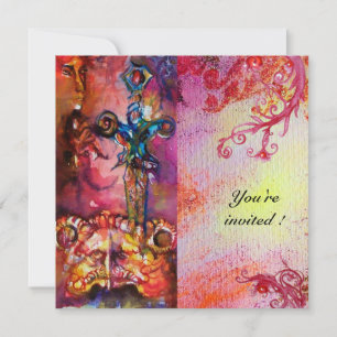 Invitación EXCALIBUR 3 , rojo brillante , rosa morado