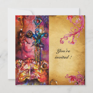 Invitación EXCALIBUR 3 , rojo brillante , rosa morado