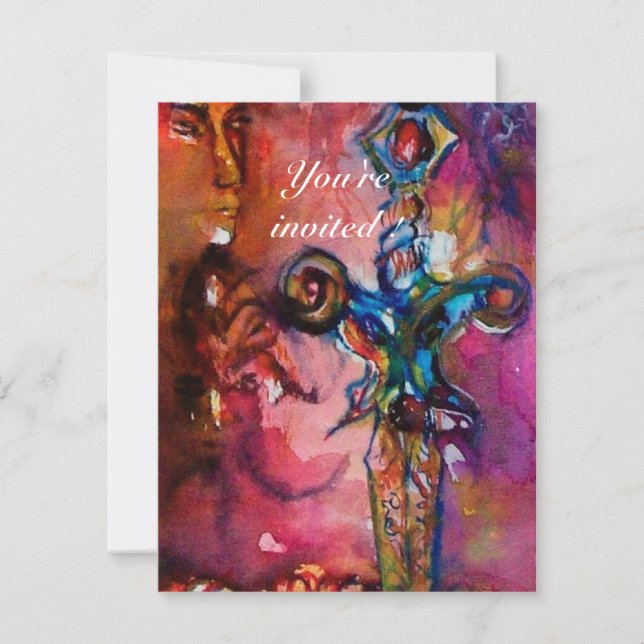 Invitación EXCALIBUR 4, rojo brillante , rosa morado (Anverso)