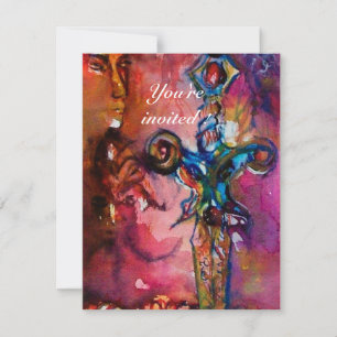 Invitación EXCALIBUR 5, rojo brillante, púrpura rosado