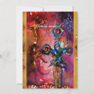 Invitación EXCALIBUR ESPADA MÁGICA Rojo Púrpura Fantasía