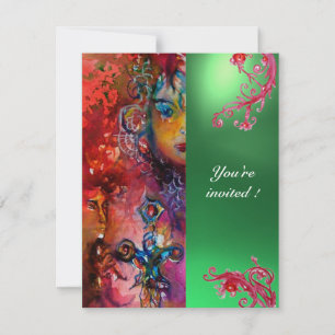 Invitación EXCALIBUR gema rojo brillante , rosa azul naranja 
