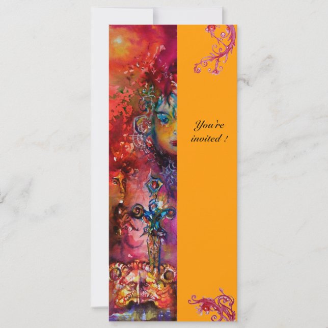 Invitación EXCALIBUR, rojo brillante, amarillo rosa azul (Anverso)