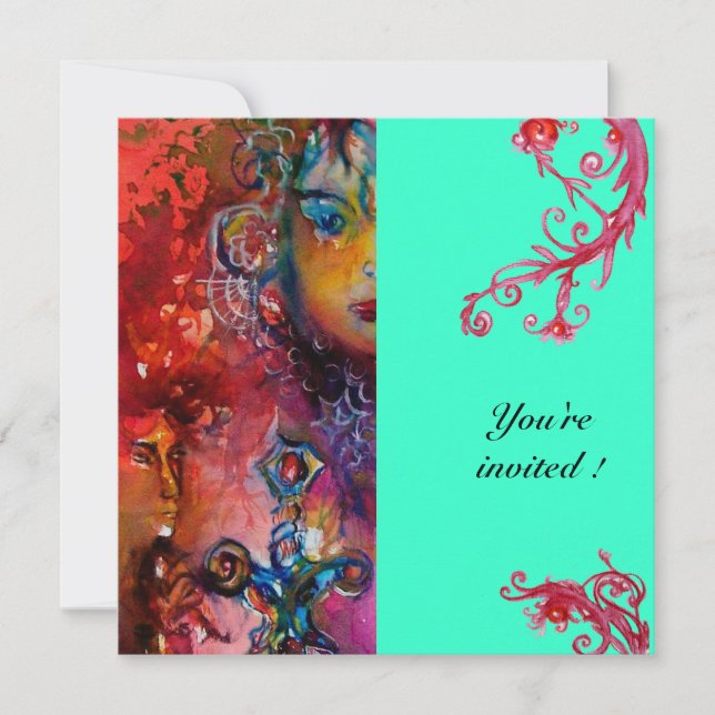 Invitación EXCALIBUR, rojo brillante, azul (Anverso)