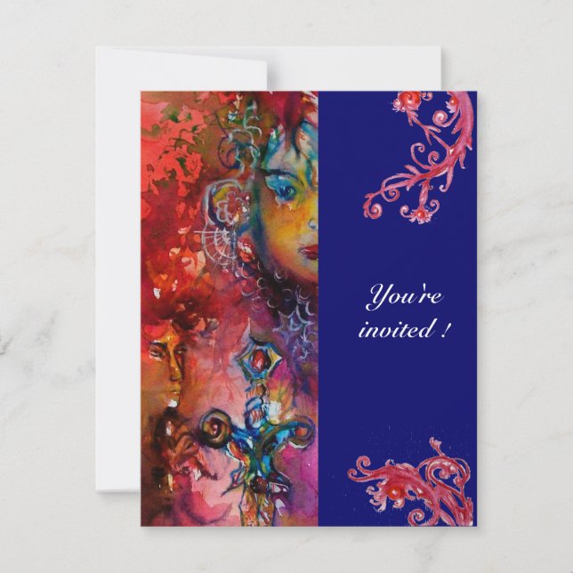 Invitación EXCALIBUR , rojo brillante , azul (Anverso)