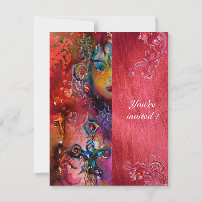 Invitación EXCALIBUR, rojo brillante azul púrpura fucsia (Anverso)