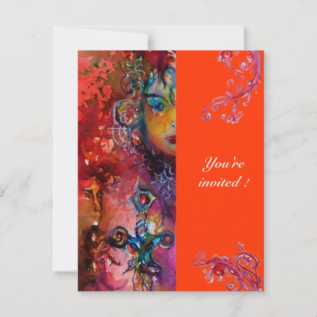 Invitación EXCALIBUR, rojo brillante, azul rosado naranja (Anverso)