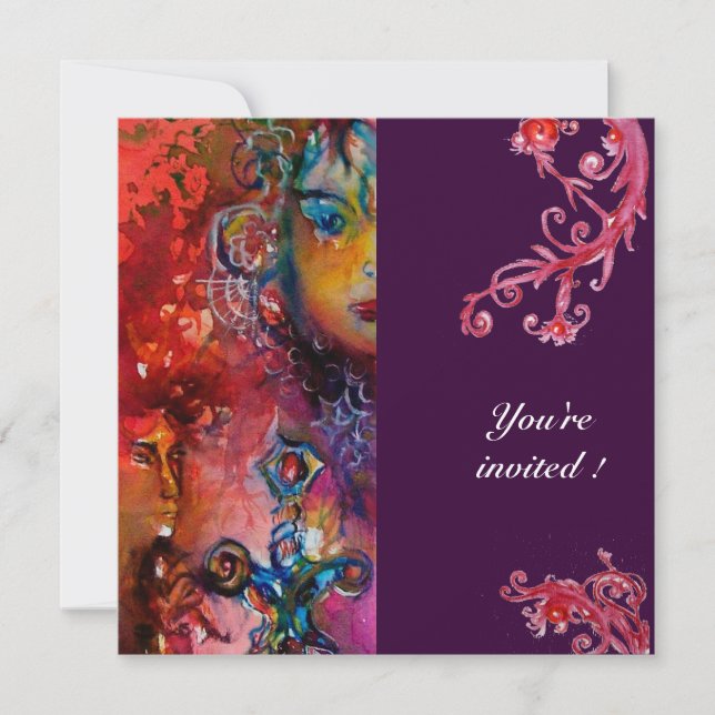 Invitación EXCALIBUR rojo brillante fucsia azul (Anverso)