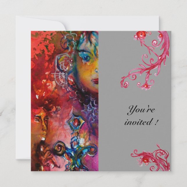 Invitación EXCALIBUR, rojo brillante, gris (Anverso)