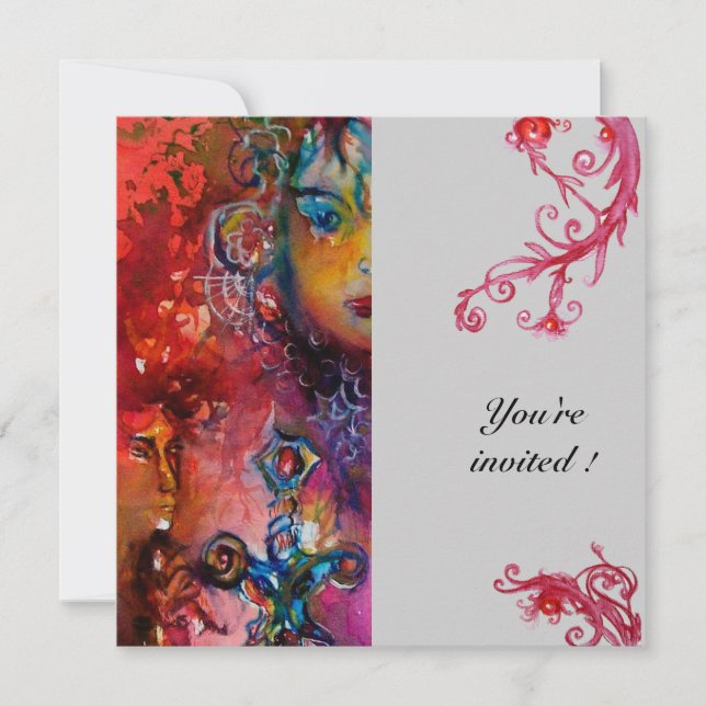 Invitación EXCALIBUR , rojo brillante, gris (Anverso)