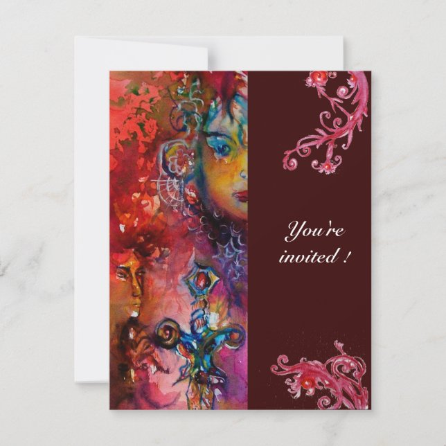 Invitación EXCALIBUR, rojo brillante, marrón (Anverso)
