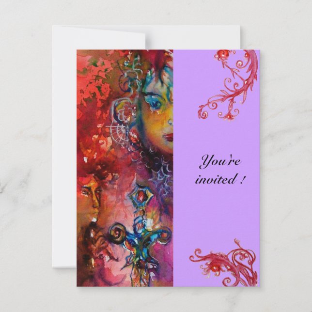 Invitación EXCALIBUR, rojo brillante, morado (Anverso)