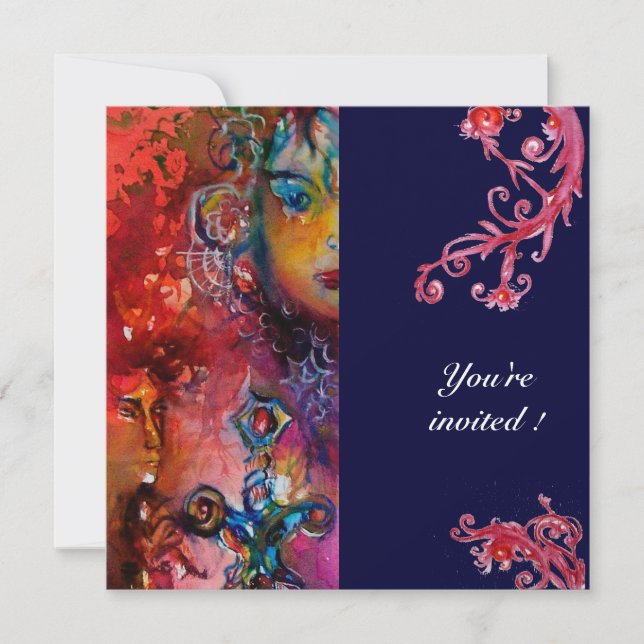 Invitación EXCALIBUR, rojo brillante, morado (Anverso)