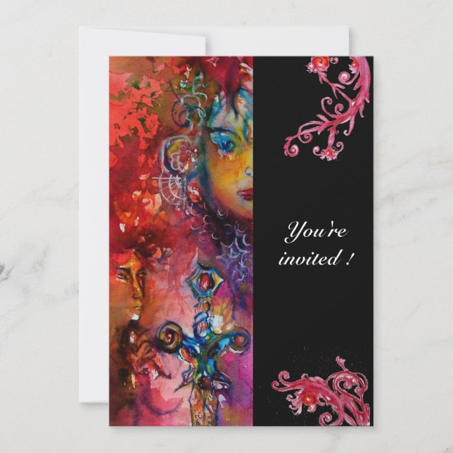 Invitación EXCALIBUR, rojo brillante, negro (Anverso)