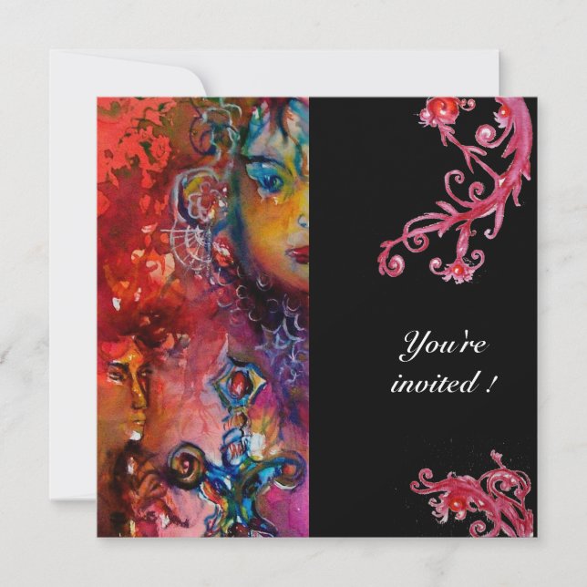 Invitación EXCALIBUR, rojo brillante, negro (Anverso)