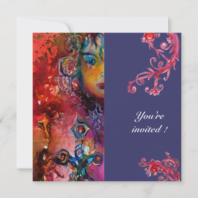 Invitación EXCALIBUR, rojo brillante, púrpura (Anverso)