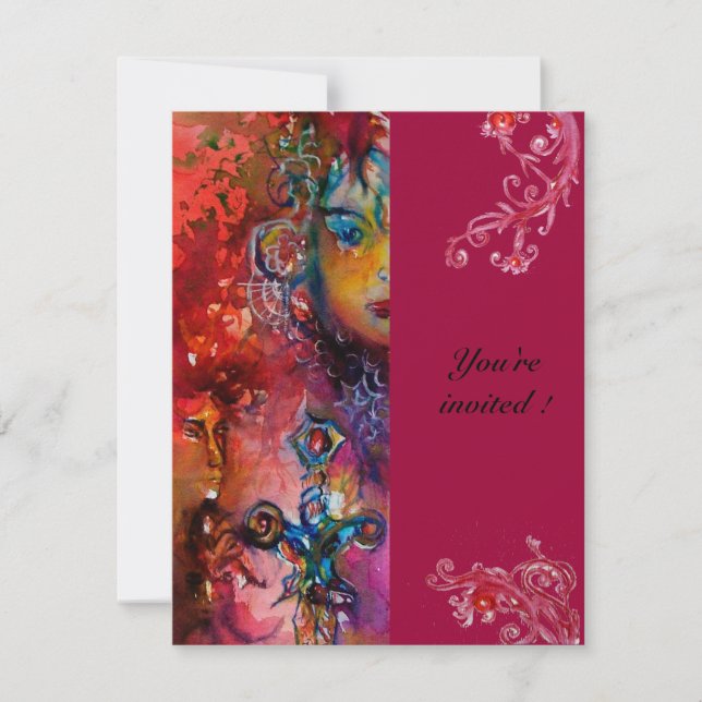 Invitación EXCALIBUR , rojo brillante , rosa (Anverso)