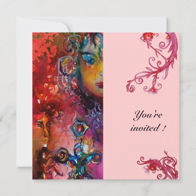 Invitación EXCALIBUR , rojo brillante , rosa (Anverso)