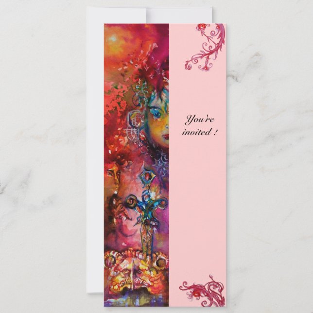 Invitación EXCALIBUR , rojo brillante , rosa (Anverso)