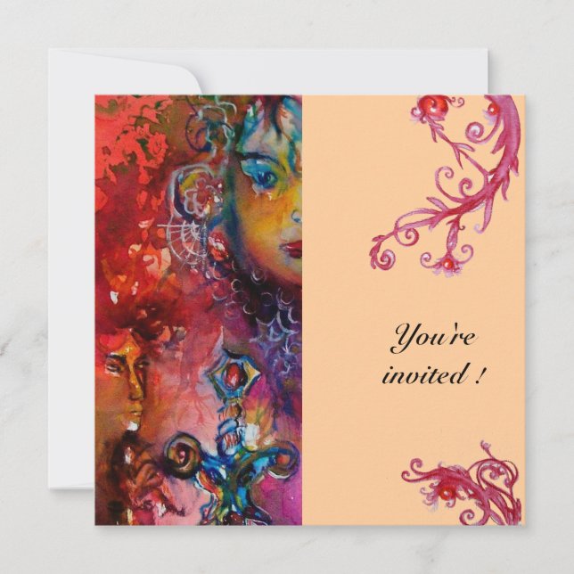 Invitación EXCALIBUR, rojo brillante, rosa (Anverso)