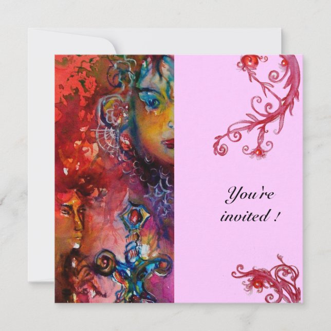Invitación EXCALIBUR , rojo brillante , rosa (Anverso)