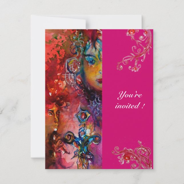 Invitación EXCALIBUR , rojo brillante , rosa (Anverso)