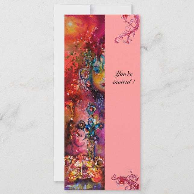 Invitación EXCALIBUR , rojo brillante , rosa (Anverso)