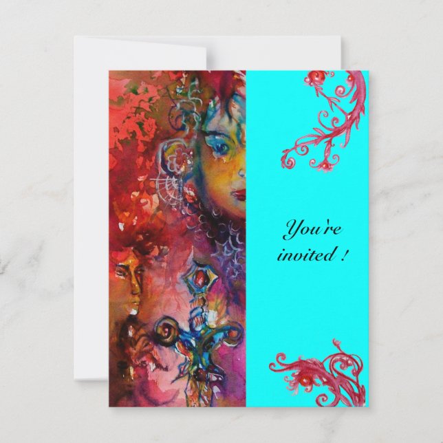 Invitación EXCALIBUR , rojo brillante , rosa azul (Anverso)