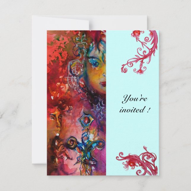 Invitación EXCALIBUR , rojo brillante , rosa azul (Anverso)
