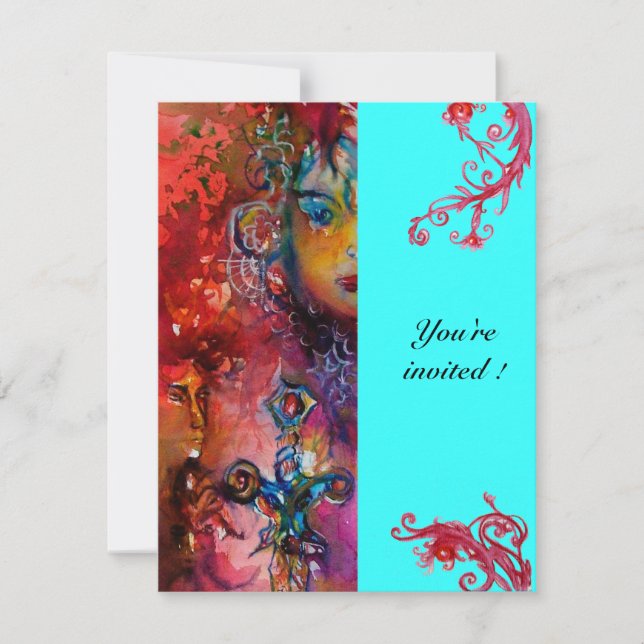 Invitación EXCALIBUR , rojo brillante , rosa azul (Anverso)