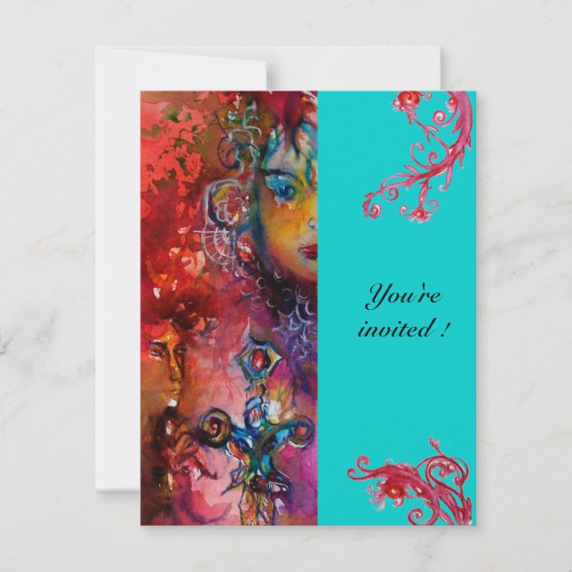 Invitación EXCALIBUR , rojo brillante , rosa azul (Anverso)