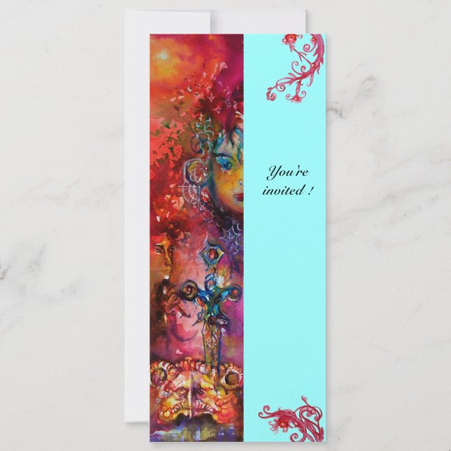 Invitación EXCALIBUR , rojo brillante , rosa azul (Anverso)