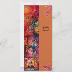 Invitación EXCALIBUR , rojo brillante , rosa azul amarillo